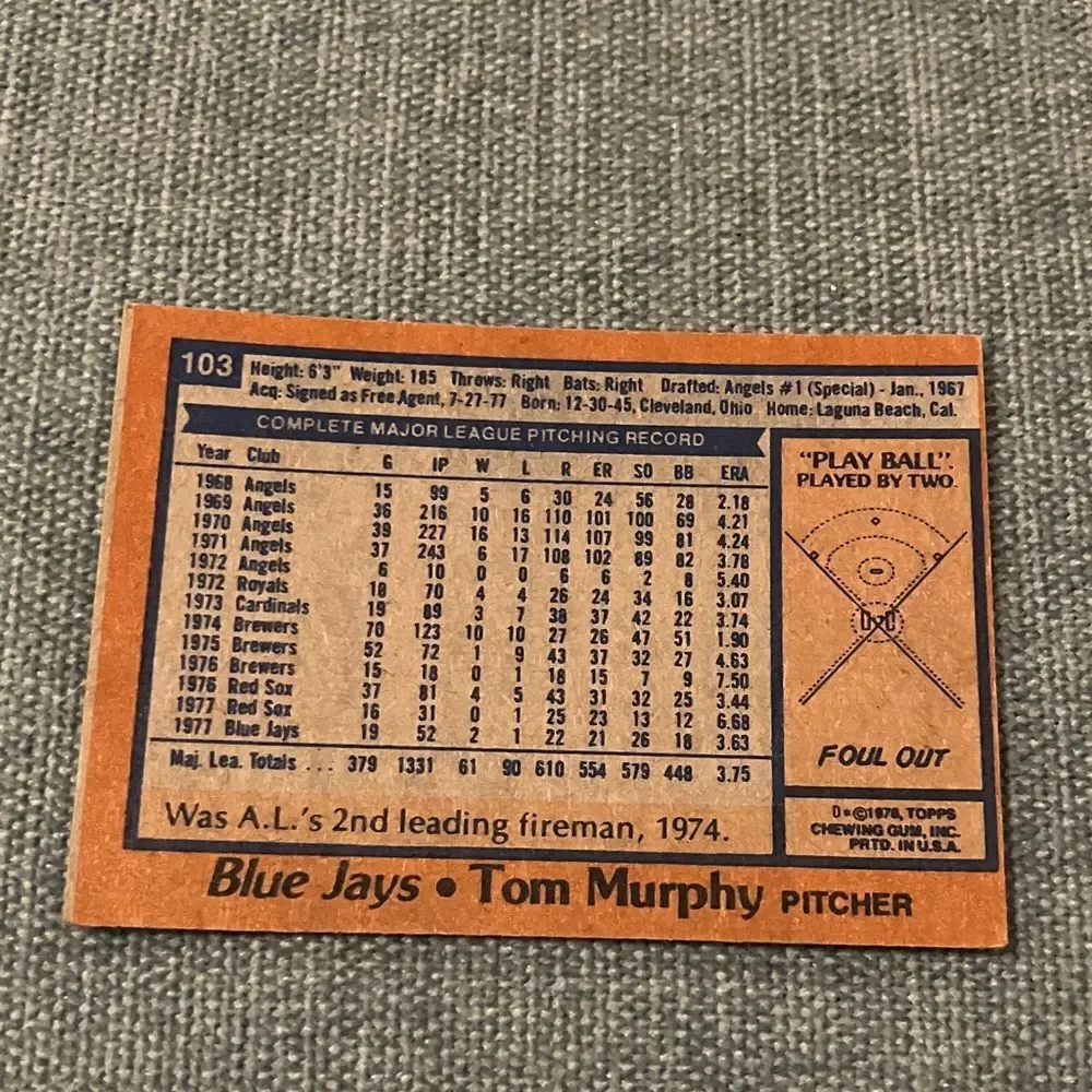 1978 Topps Toronto Blue Jays Baseball Card Trading Card